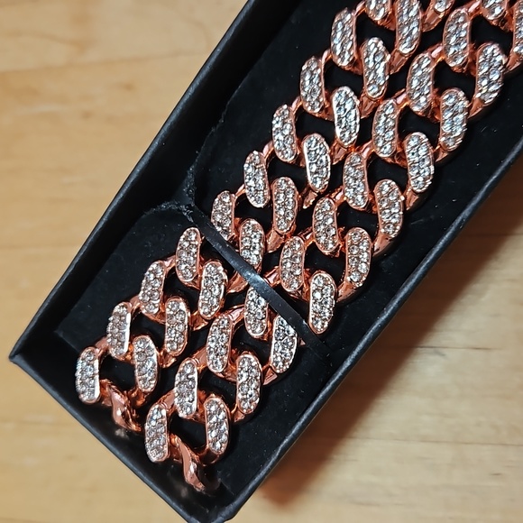 Brand New Rose Bling Bling Cuban Link Decorative Dog Collar - Picture 4 of 9